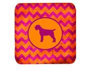 Set of 4 Wirehair Pointing Griffon Chevron Pink and Orange Foam Coasters