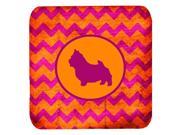 Set of 4 Norwich Terrier Chevron Pink and Orange Foam Coasters