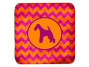 Set of 4 Fox Terrier Wire Chevron Pink and Orange Foam Coasters