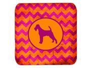 Set of 4 Irish Terrier Chevron Pink and Orange Foam Coasters