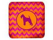 Set of 4 Welsh Terrier Chevron Pink and Orange Foam Coasters