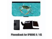 Crab on teal Cell Phonebook Cell Phone case Cover for IPHONE 4 or 4S 8657