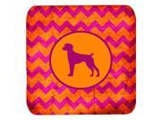 Set of 4 German Shorthaired Pointer Chevron Pink and Orange Foam Coasters