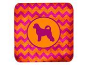 Set of 4 Portuguese Water Dog Chevron Pink and Orange Foam Coasters