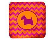 Set of 4 Scottish Terrier Chevron Pink and Orange Foam Coasters