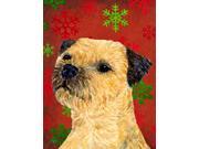 Border Terrier Red and Green Snowflakes Holiday Christmas Flag Garden Size