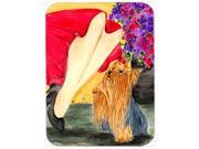 Lady with her Yorkie Glass Cutting Board Large