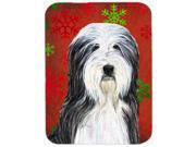 Bearded Collie Red and Green Snowflakes Christmas Glass Cutting Board Large