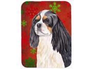 Cavalier Spaniel Red and Green Snowflakes Christmas Glass Cutting Board Large