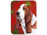 Basset Hound Red and Green Snowflakes Christmas Glass Cutting Board Large