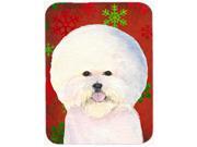 Bichon Frise Red and Green Snowflakes Christmas Glass Cutting Board Large