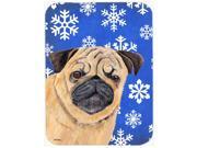 Pug Winter Snowflakes Holiday Glass Cutting Board Large