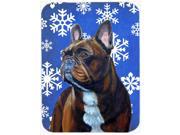 French Bulldog Winter Snowflakes Holiday Glass Cutting Board Large