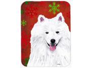 American Eskimo Red and Green Snowflakes Christmas Glass Cutting Board Large
