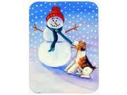 Snowman with Fox Terrier Glass Cutting Board Large
