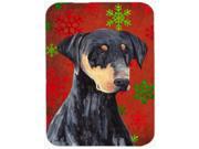 Doberman Red and Green Snowflakes Holiday Christmas Glass Cutting Board Large