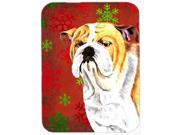 Bulldog English Red and Green Snowflakes Christmas Glass Cutting Board Large