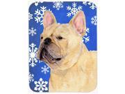 French Bulldog Winter Snowflakes Holiday Glass Cutting Board Large