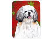 Shih Tzu Red and Green Snowflakes Holiday Christmas Glass Cutting Board Large