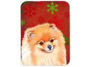 Pomeranian Red and Green Snowflakes Holiday Christmas Glass Cutting Board Large