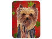 Yorkie Red and Green Snowflakes Holiday Christmas Glass Cutting Board Large