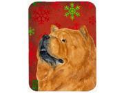 Chow Chow Red and Green Snowflakes Holiday Christmas Glass Cutting Board Large