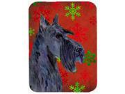 Scottish Terrier Red and Green Snowflakes Christmas Glass Cutting Board Large