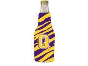 Tiger Stripe Purple Gold Letter Q Initial Longneck Beer Beverage Insulator Zipper Hugger