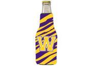 Tiger Stripe Purple Gold Letter W Initial Longneck Beer Beverage Insulator Zipper Hugger