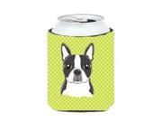 Lime Checkered Boston Terrier Can or Bottle Hugger BB1139CC