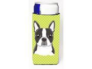 Lime Checkered Boston Terrier Ultra Beverage Insulators for slim cans BB1139MUK