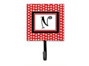 Letter N Initial Monogram Red Black Polka Dots Leash Holder or Key Hook