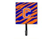 Letter C Initial Monogram Tiger Stripe Blue Orange Leash Holder or Key Hook