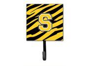 Letter S Initial Monogram Tiger Stripe Black Gold Leash Holder or Key Hook