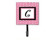 Letter C Initial Monogram Pink Black Polka Dots Leash Holder or Key Hook