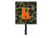 Letter K Initial Monogram Camo Green Leash Holder or Key Hook