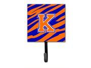 Letter K Initial Monogram Tiger Stripe Blue Orange Leash Holder or Key Hook