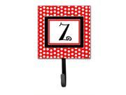 Letter Z Initial Monogram Red Black Polka Dots Leash Holder or Key Hook