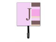 Letter J Initial Monogram Pink Stripes Leash Holder or Key Hook