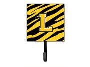 Letter L Initial Monogram Tiger Stripe Black Gold Leash Holder or Key Hook