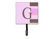 Letter G Initial Monogram Pink Stripes Leash Holder or Key Hook