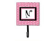 Letter N Initial Monogram Pink Black Polka Dots Leash Holder or Key Hook