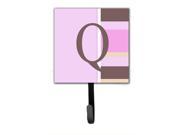 Letter Q Initial Monogram Pink Stripes Leash Holder or Key Hook