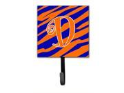 Letter D Initial Tiger Stripe Blue and Orange Leash Holder or Key Hook