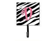 Letter D Initial Monogram Zebra Stripe and Pink Leash Holder or Key Hook