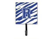 Letter R Initial Tiger Stripe Blue and White Leash Holder or Key Hook