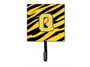 Letter Q Initial Monogram Tiger Stripe Black Gold Leash Holder or Key Hook