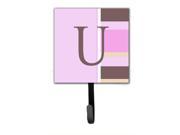 Letter U Initial Monogram Pink Stripes Leash Holder or Key Hook