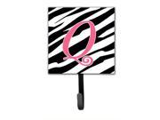 Letter Q Initial Monogram Zebra Stripe and Pink Leash Holder or Key Hook