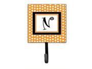 Letter N Initial Monogram Orange Polkadots Leash Holder or Key Hook